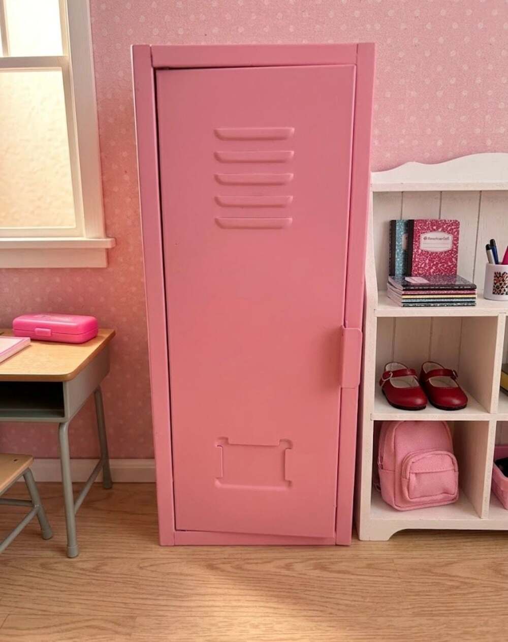 Emily Rose Doll Pink Metal Locker Storage Cabinet for 18 Inch Dolls